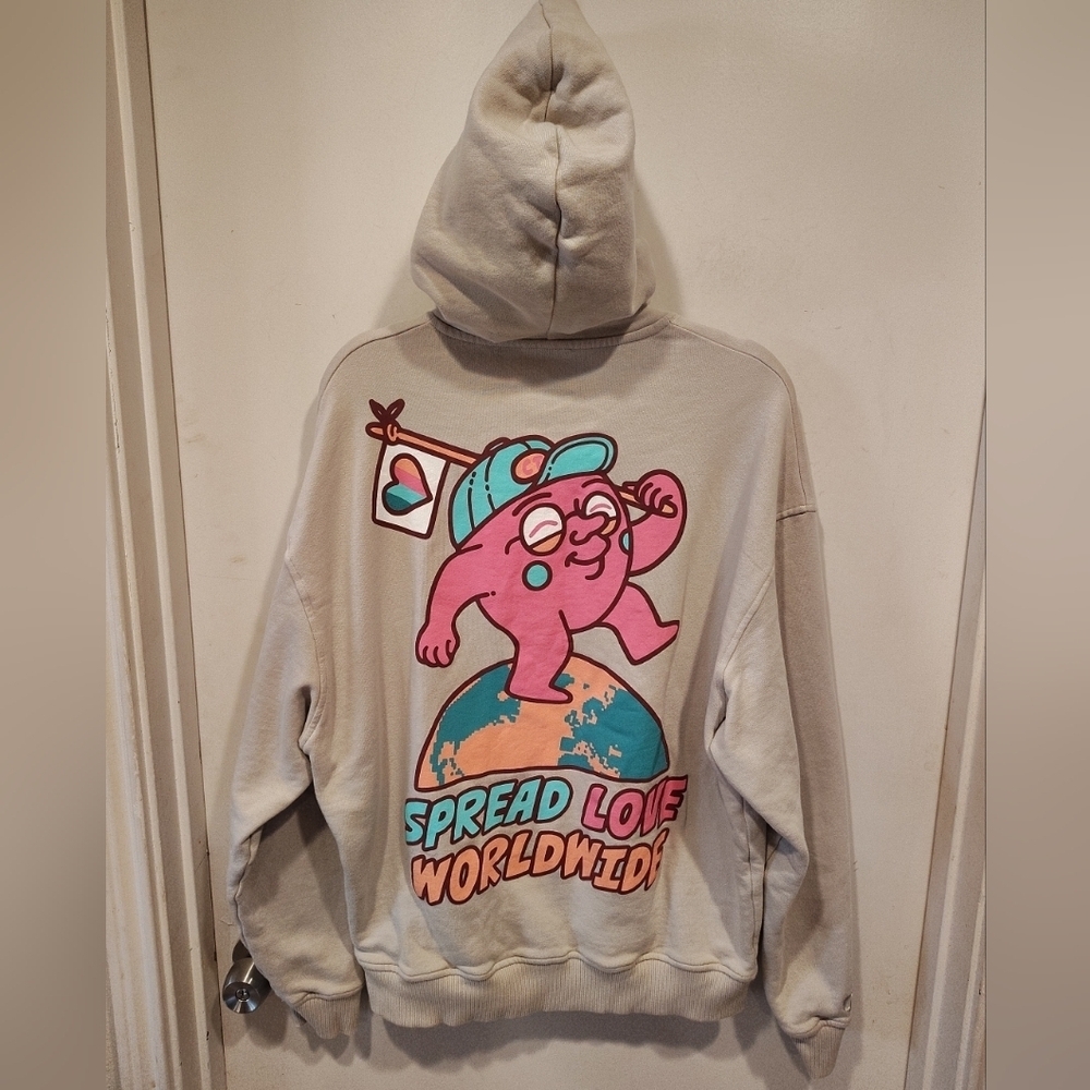 Crooked Tongues Spread Love Worldwide Graphic Print Pullover Hoodie Men's Sz M